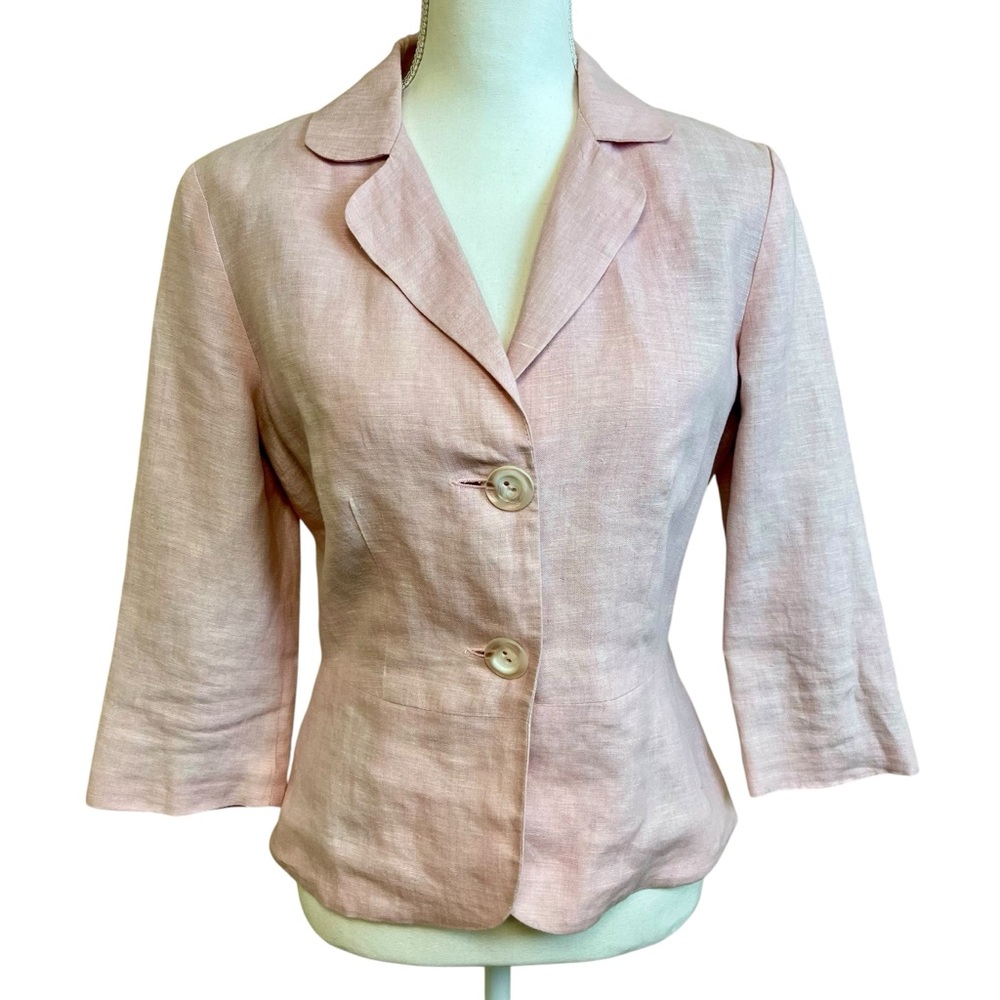 WENDY‎ HIL Pink Linen Blazer Sz 8 Jacket Peplum Feminine Office Work Church